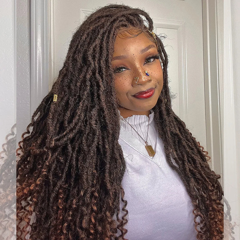 Tedhair 26 Inches 4x4 Deep Curls Ends Boho Goddess Locs Lace Closure Wigs-100% Handmade